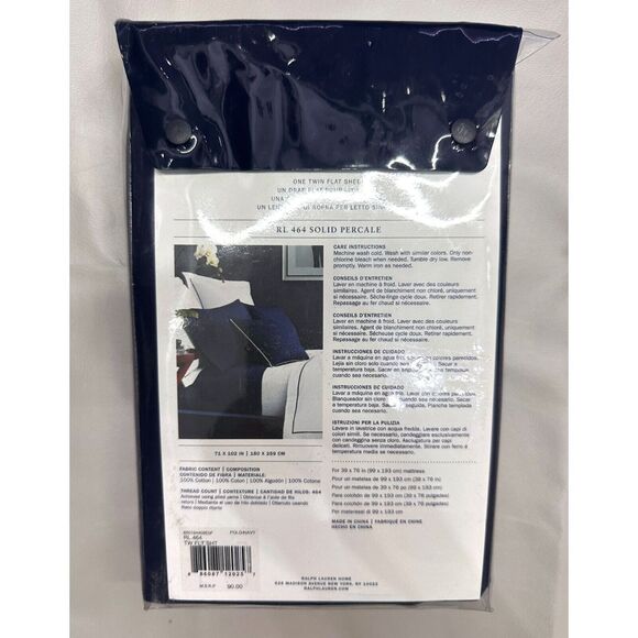 Ralph Lauren TWIN FLAT SHEET RL 464 Polo Navy Blue 100% Cotton Solid Percale - Picture 3 of 6
